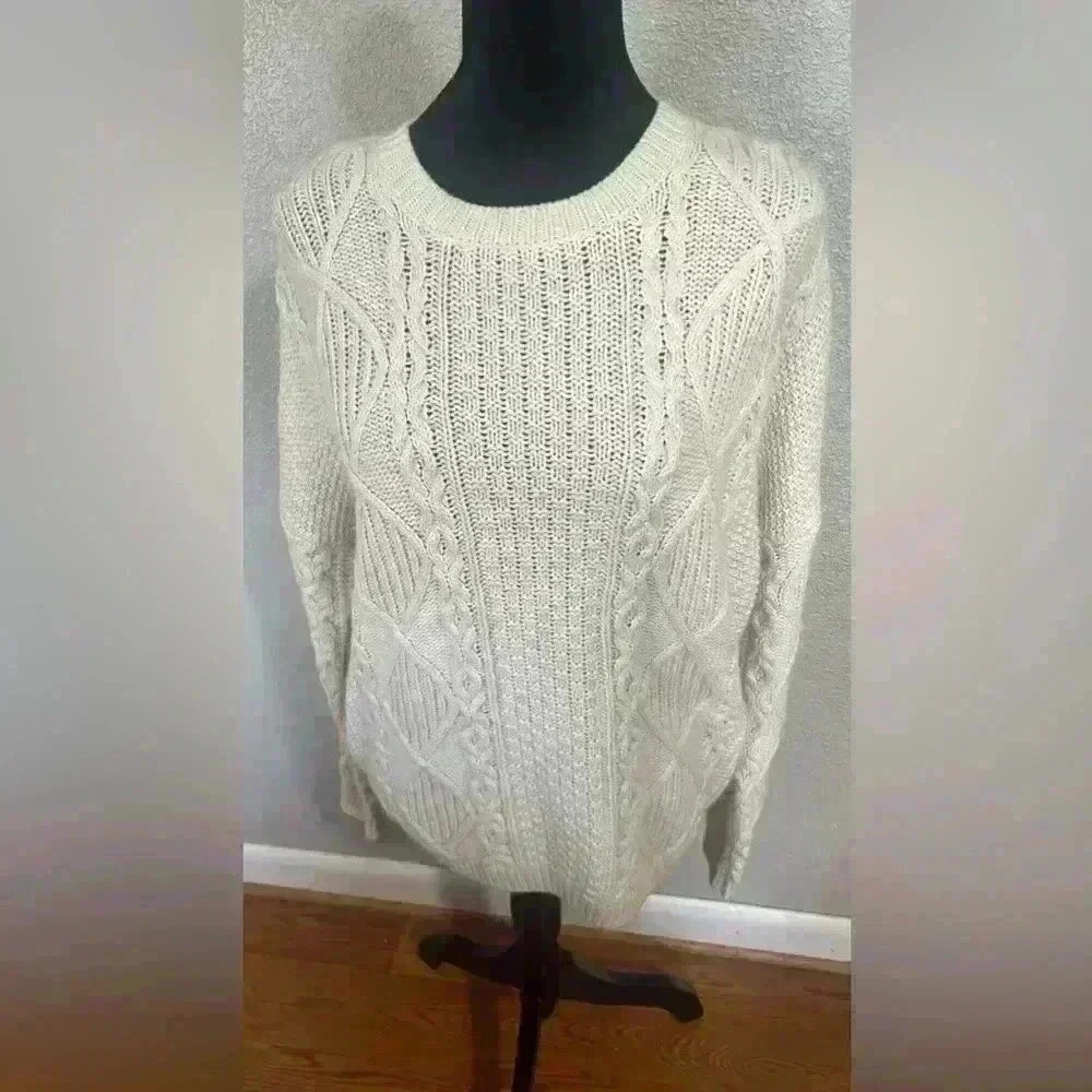TOPSHOP Cable Knit Fisherman Sweater Chunky Ivory Size 10 acrylic/nylon/angora